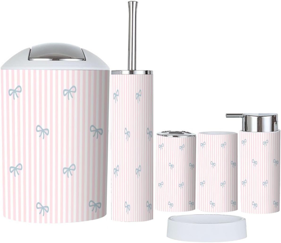 6-Piece Preppy Cartoon Bath Accessory Set - Durable Stylish