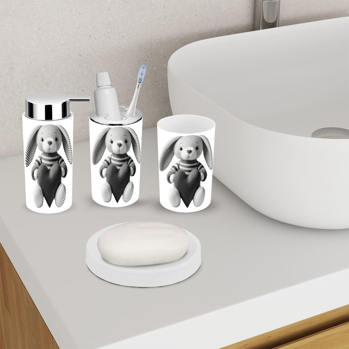 Cute Bunny Design Retro Bath Set 6 Piece
