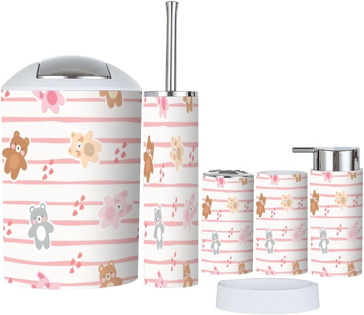 Kawaii Teddy Bear Set for the Bathroom 6-Piece Durable Accessory