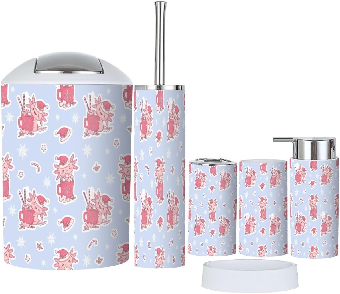 Bathroom Accessory Set - Festive 6-Piece Christmas Design Pvc Durable and Stylish