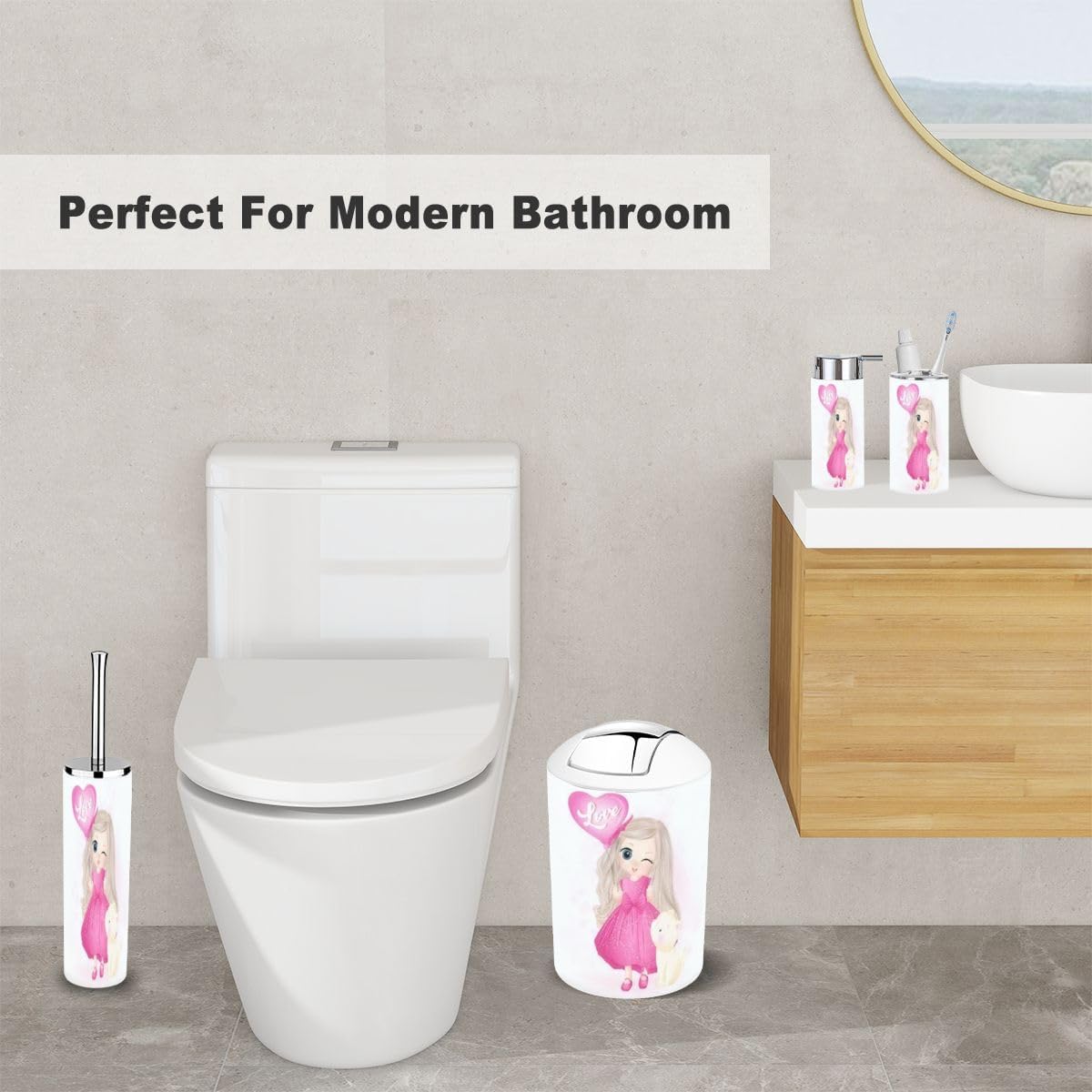 Cute Little Girl Balloon Bathroom Accessories Set