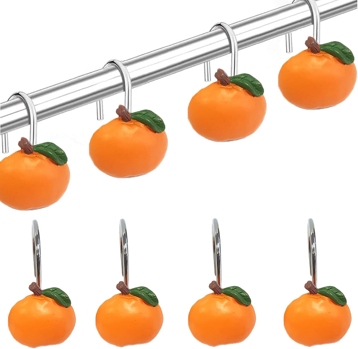 Fruity Flush - Set of 12 Apricot Shower Curtain Hooks Rust-Resistant Kid-Friendly
