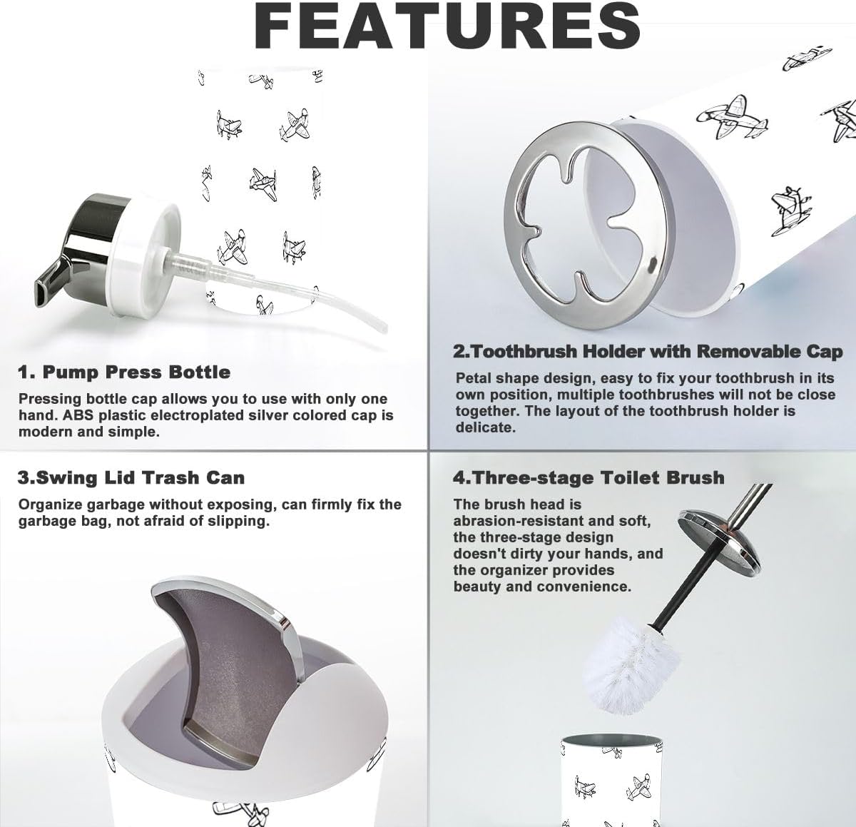 6 Piece Aircraft Kids Bathroom Accessory Set