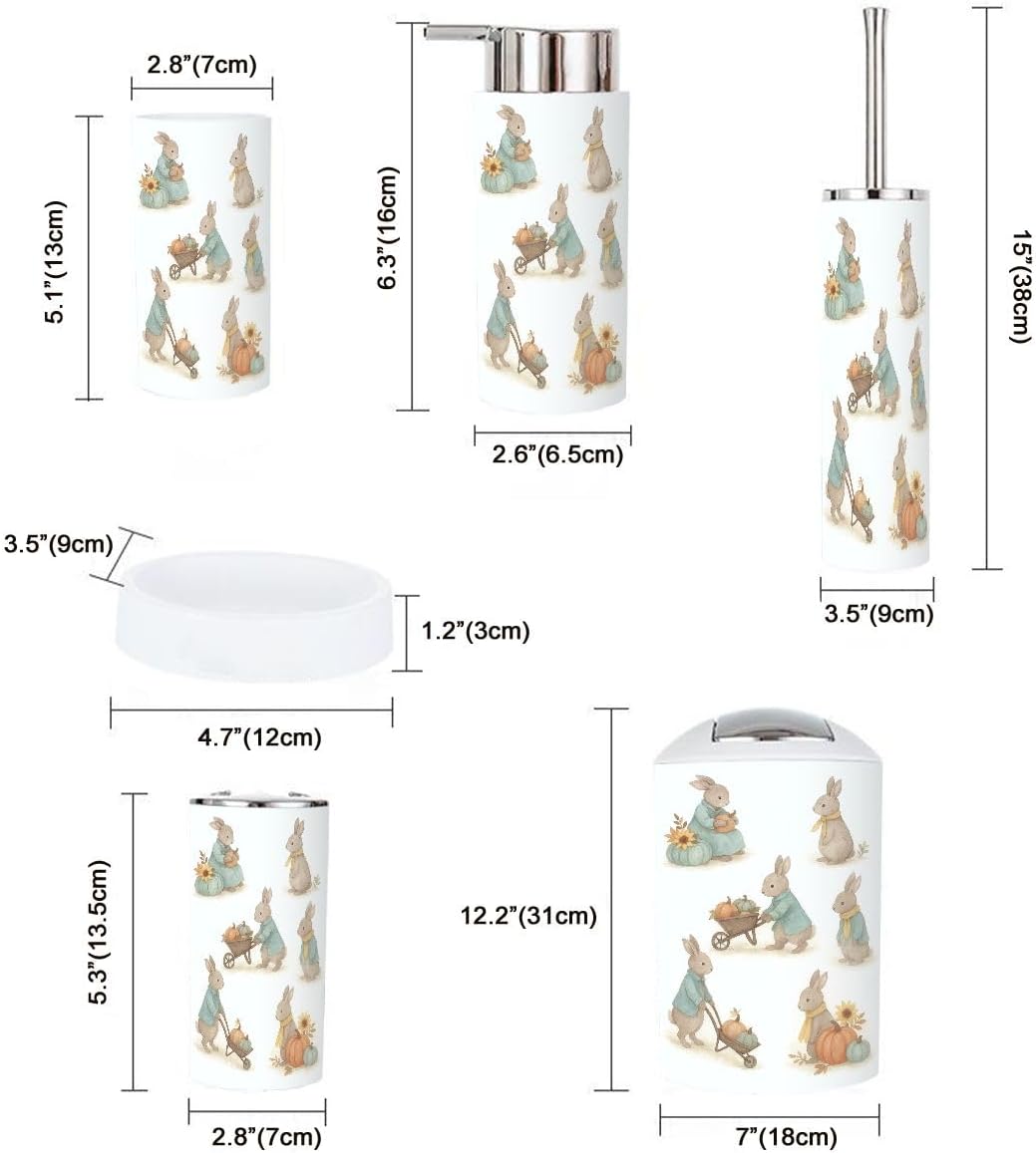 Bathroom Accessories Set 6 Piece Autumn Rabbit Kids Illustrations