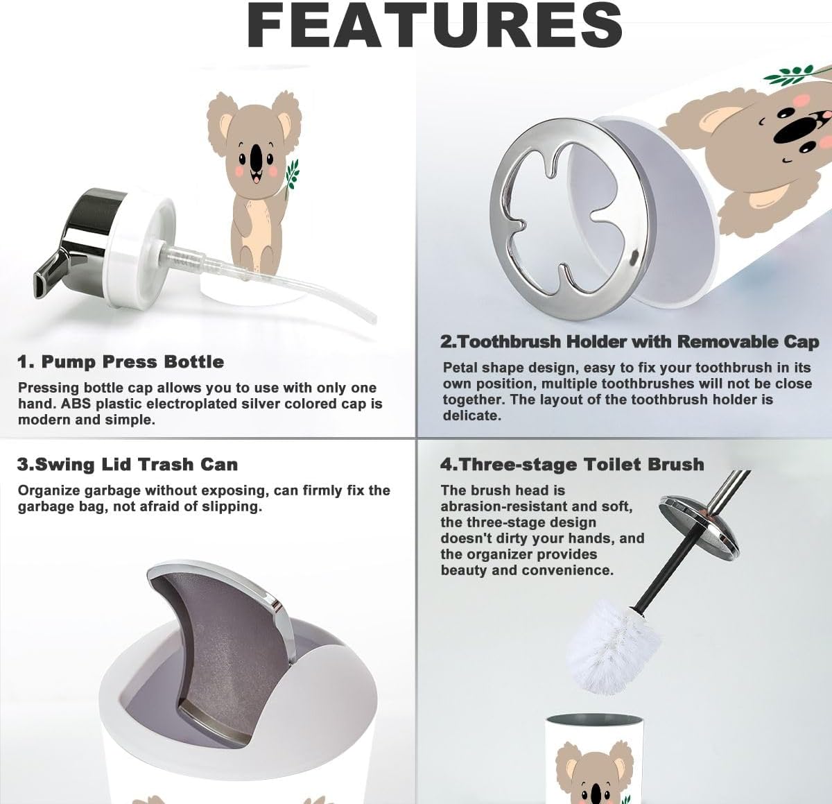 Bathroom Accessories Set with Koala Charm for Your Space