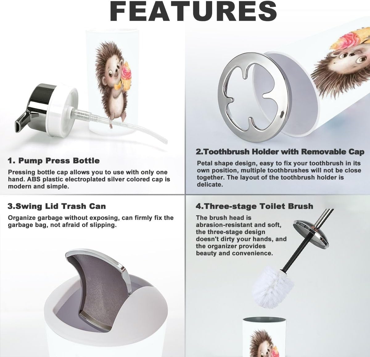 6-Piece Cartoon Hedgehog Bathroom Set