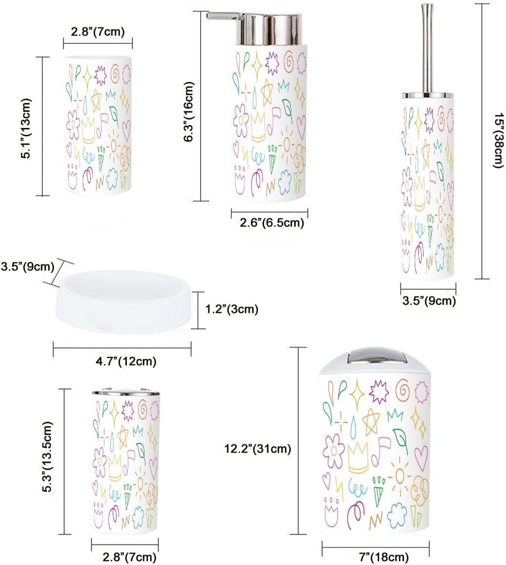 Bathroom Accessory Set 6-Piece Doodle Cartoon Line