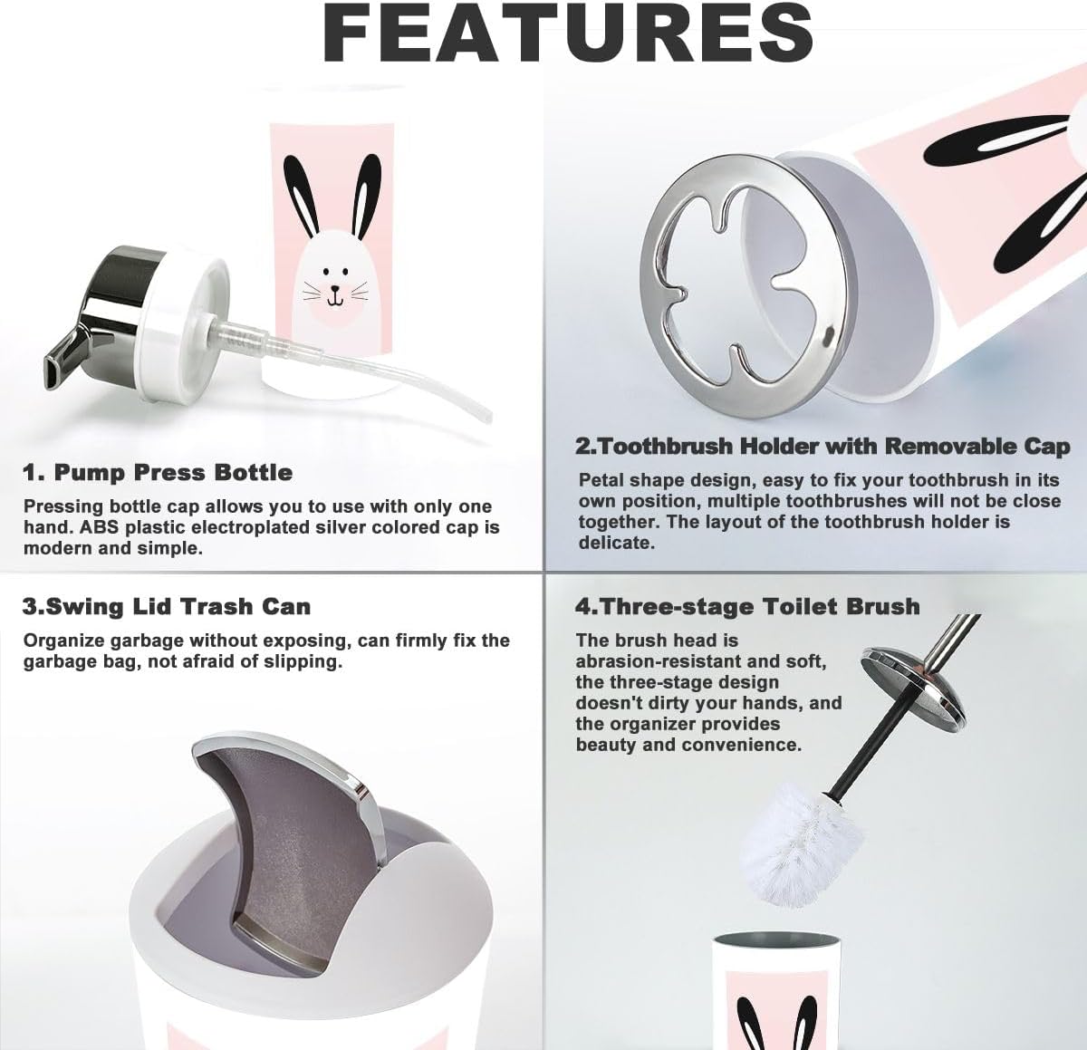 Bathroom Accessories Set with 6 Pcs Wall Art and Storage Solutions