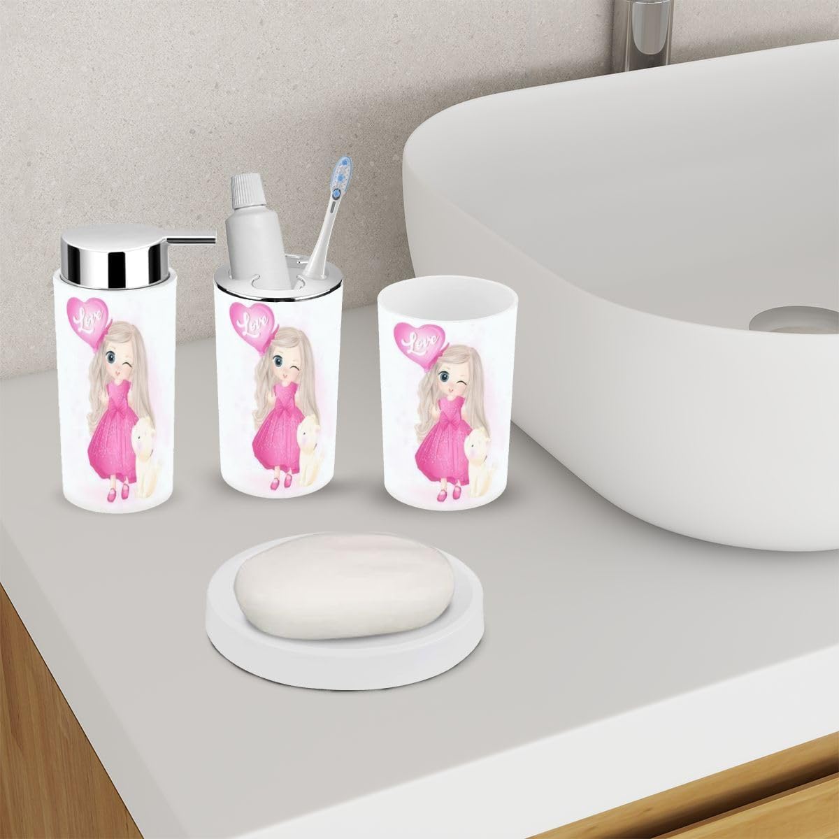 Cute Little Girl Balloon Bathroom Accessories Set