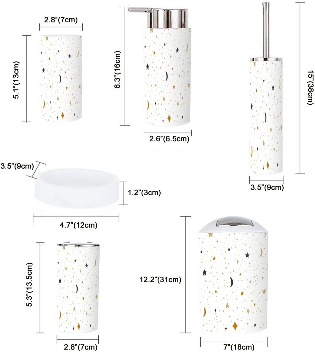 Stylish Star Moon Pattern 6-Piece Bathroom Sets Durable Functional Bathroom Accessories