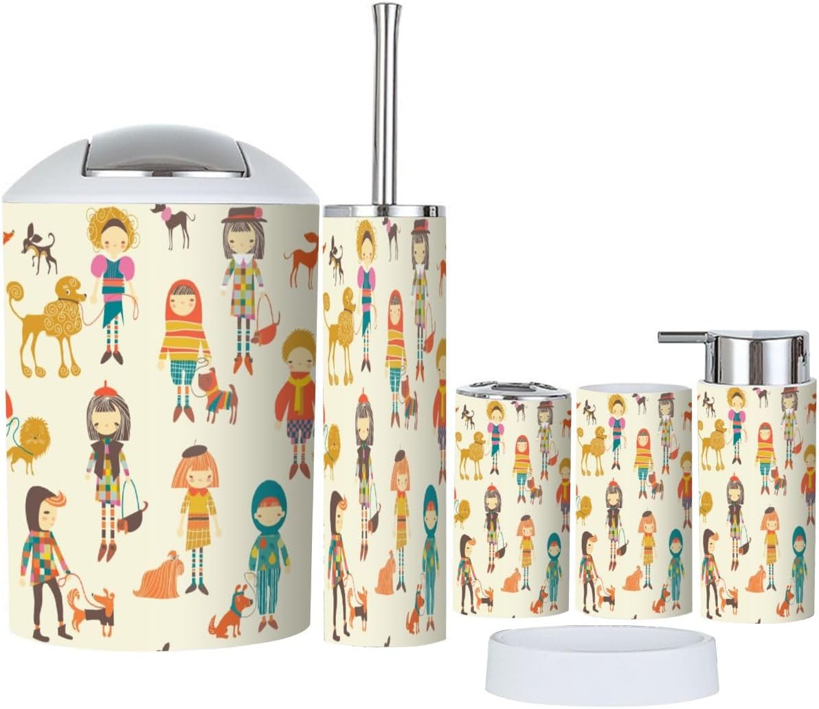 Bathroom Accessory Set 6 Piece for Girls Boys Dogs