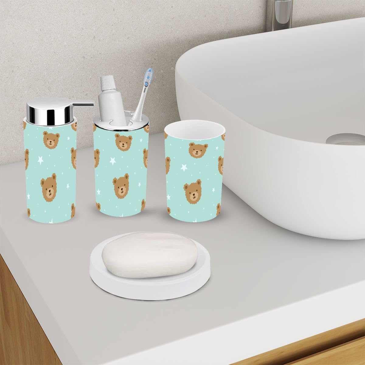 Cute Teddy Bear Bathroom Accessories Set
