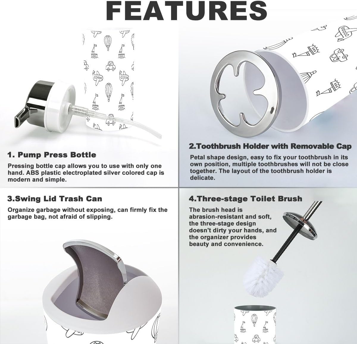 6-Piece Bathroom Accessories Set for Tidying Styling