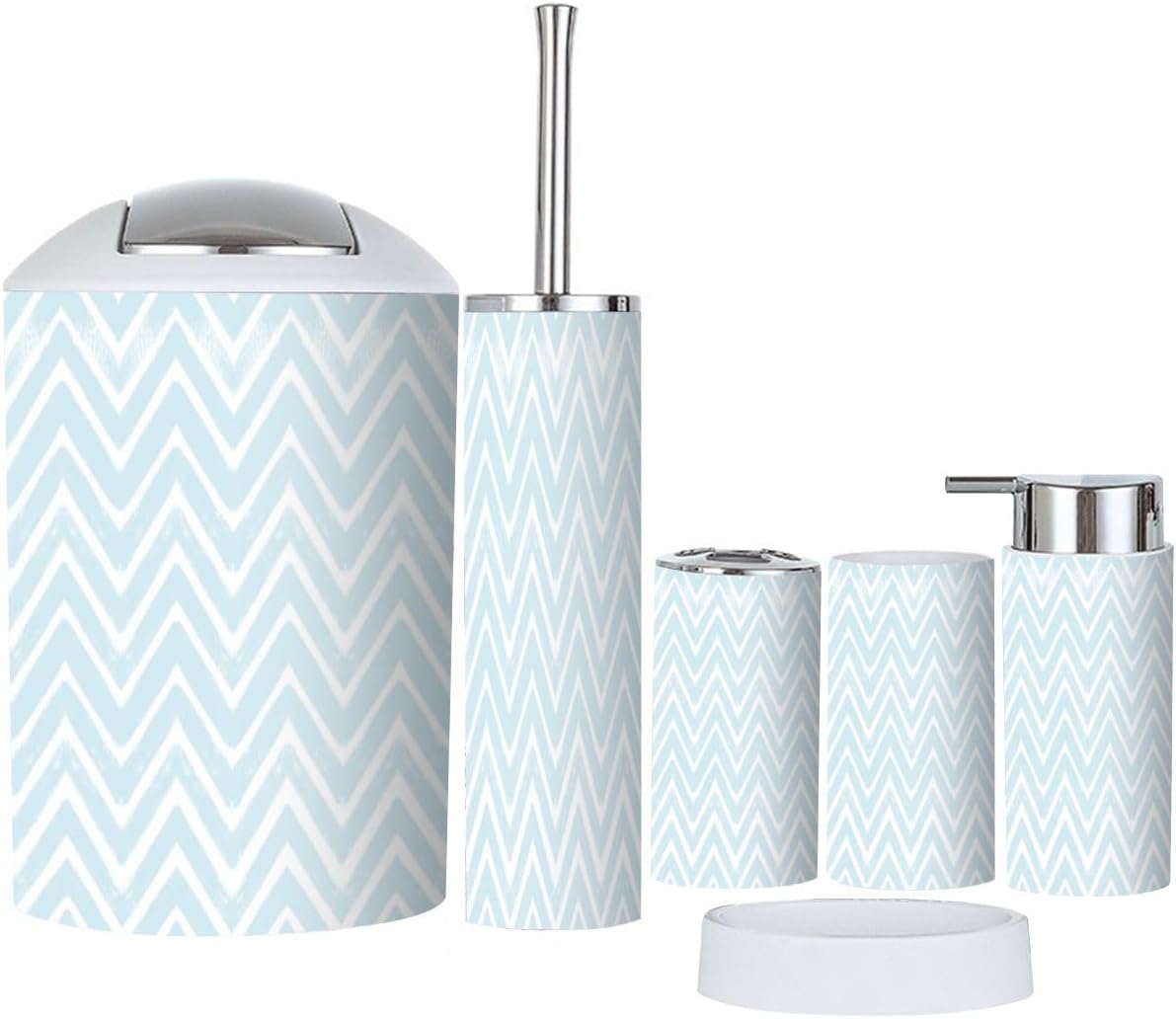 6 Piece Bathroom Accessory Set with Stripe Design