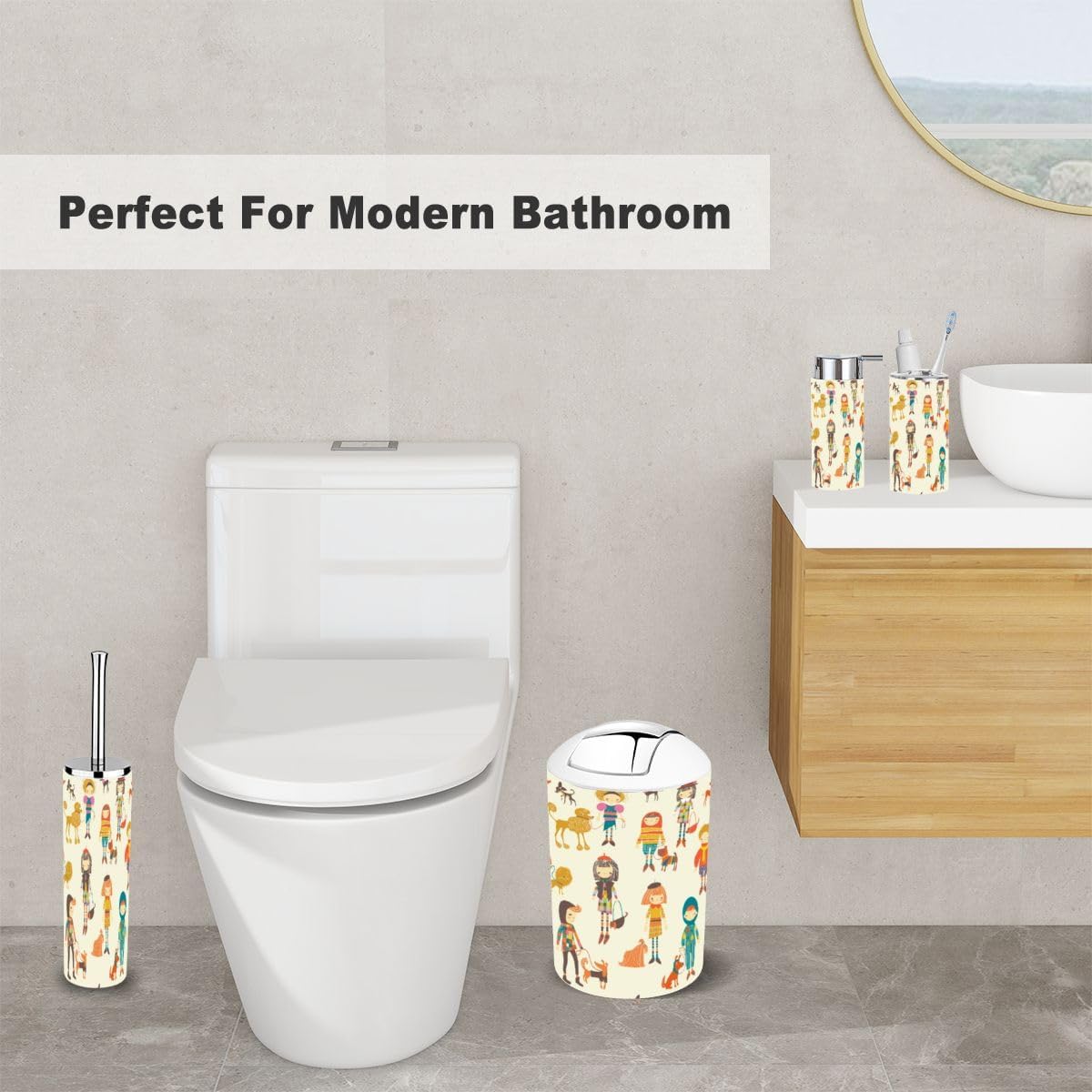 Bathroom Accessory Set 6 Piece for Girls Boys Dogs