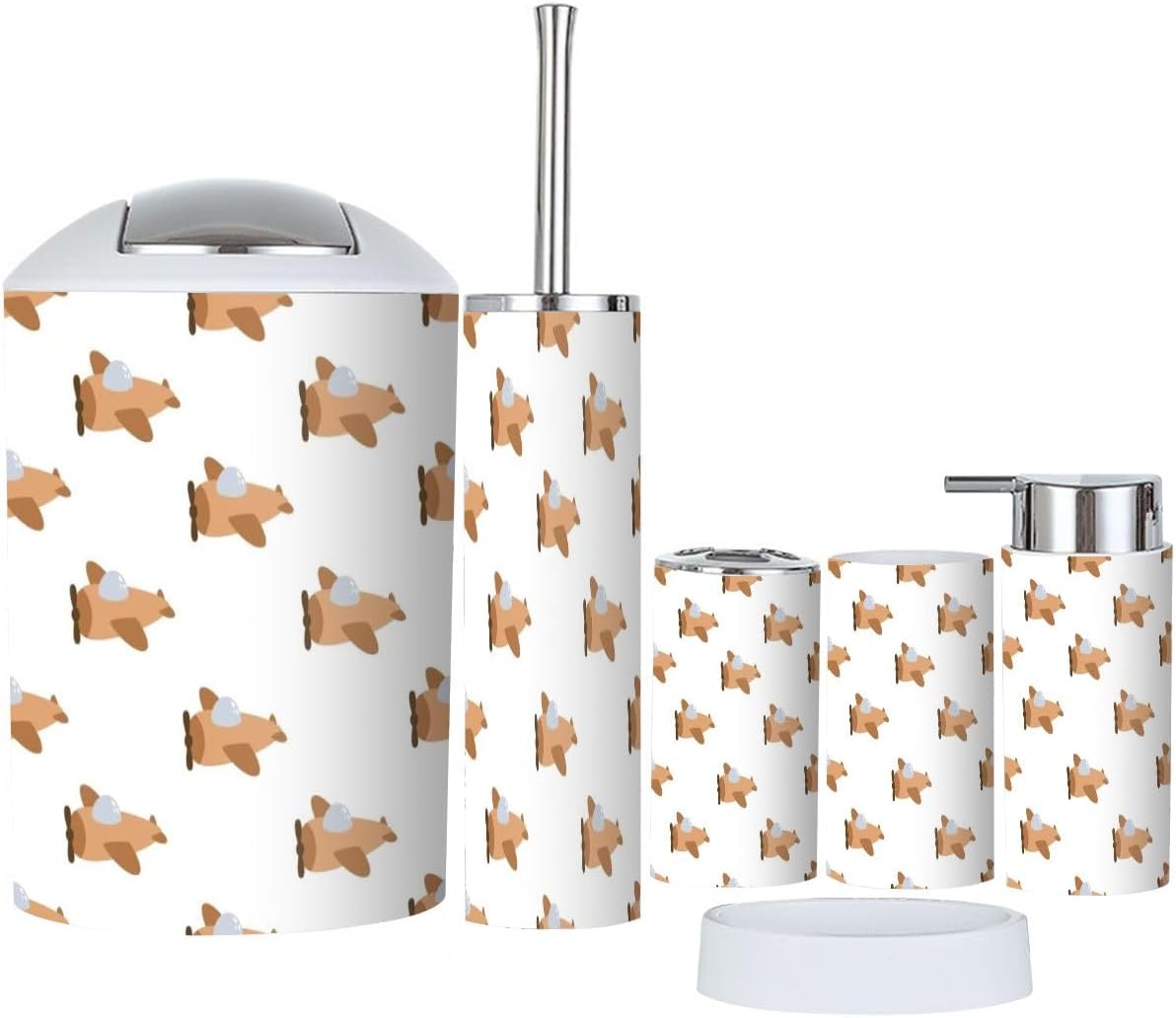 Bathroom Accessory Set 6-Piece Cartoon Airplane Design for Kids