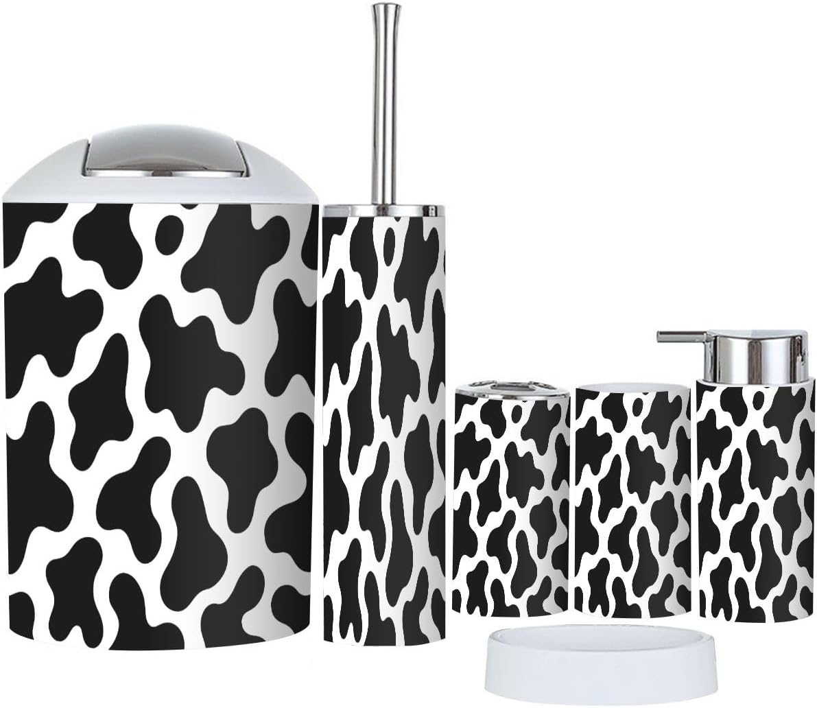 Stylish Black White Milk Cow Skin Bathroom Accessory Set