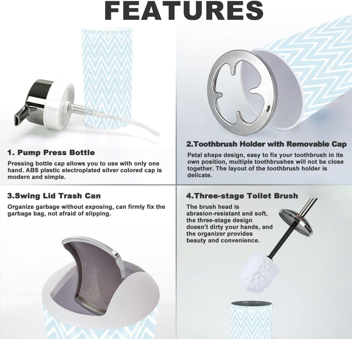6 Piece Bathroom Accessory Set with Stripe Design