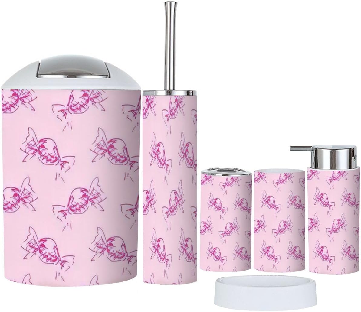 Bathroom Accessory Set 6-Piece set for Girls Seamless Pattern Pink
