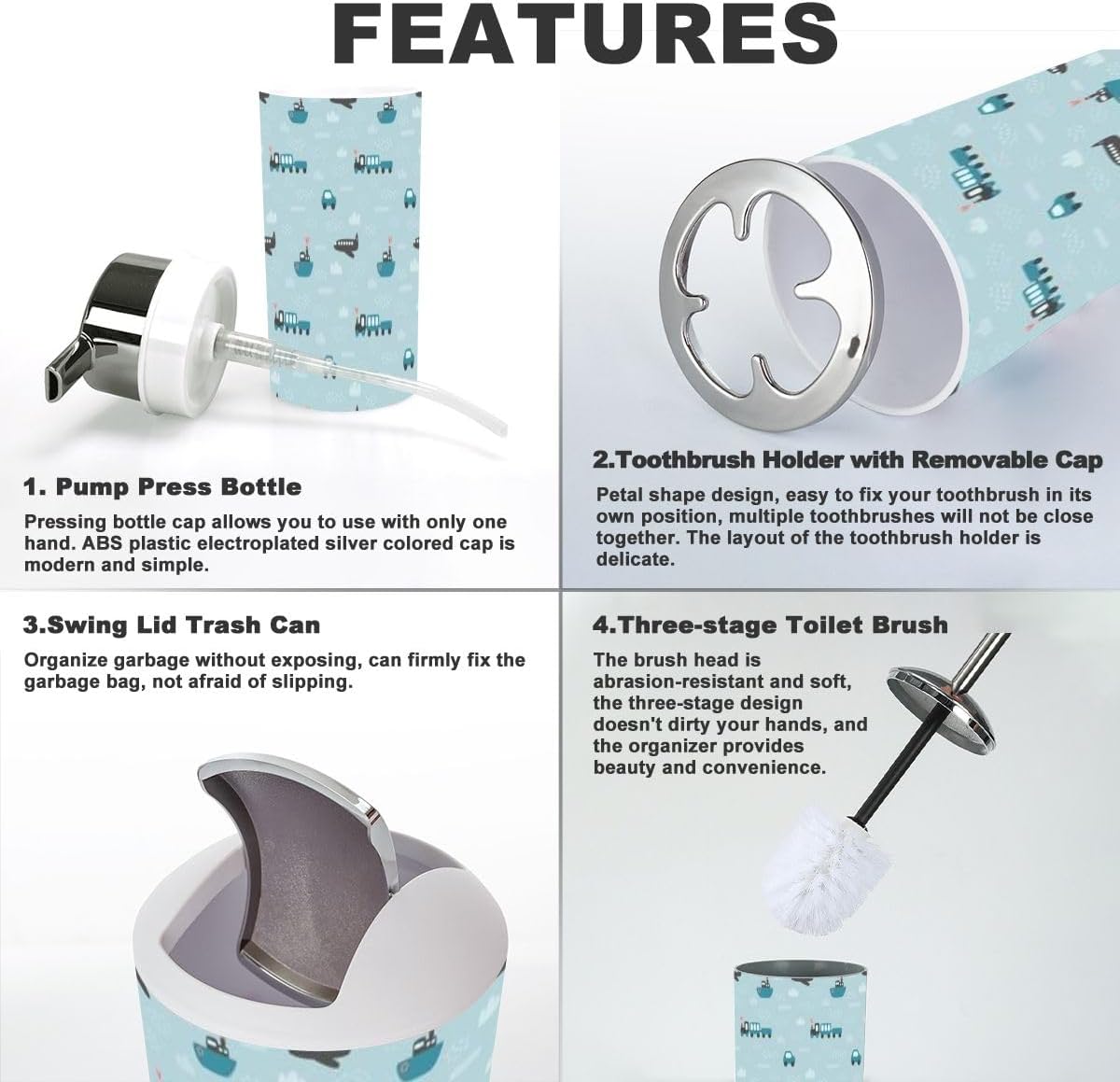 Stylish 6-Piece Bathroom Accessory Set for Kids
