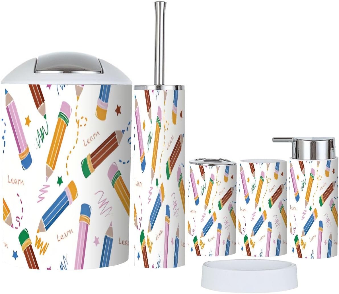6-Piece Bathroom Set with Colorful Accessories