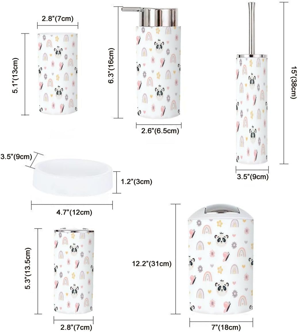 Stylish 6-Piece Bathroom Accessory Set with Cute Panda Design