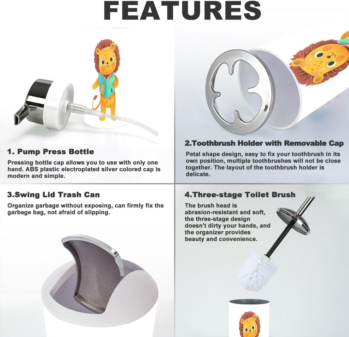 Cute Baby Lion Kids Bathroom Accessory Set