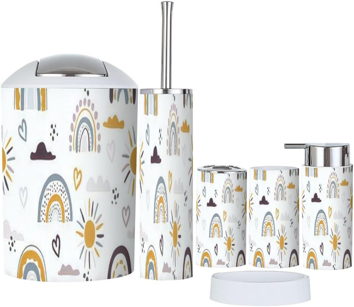 6-Piece Bath Accessory Set - Drawn Rainbows