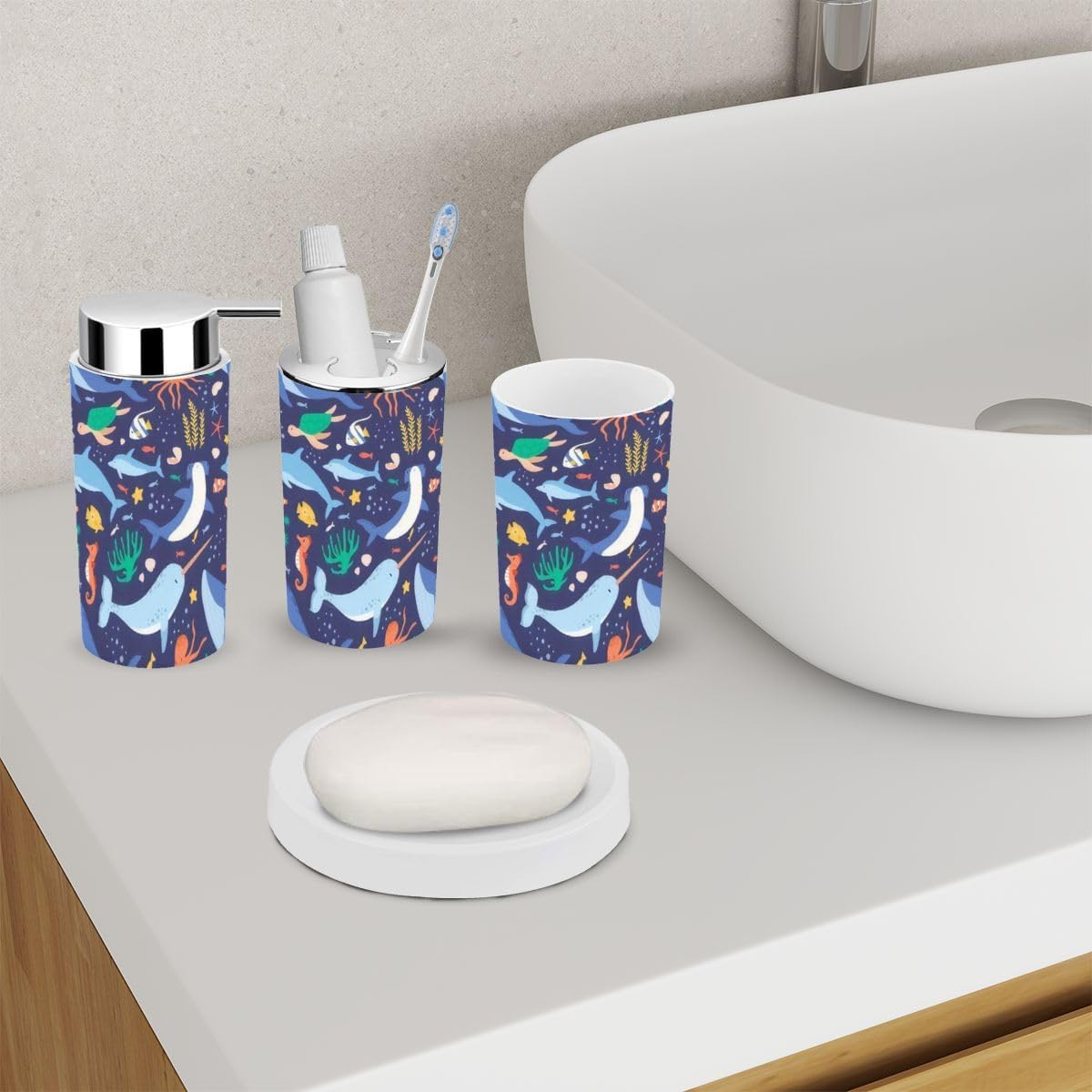 Ocean Animals Blue Bathroom Accessory Set 6 Piece