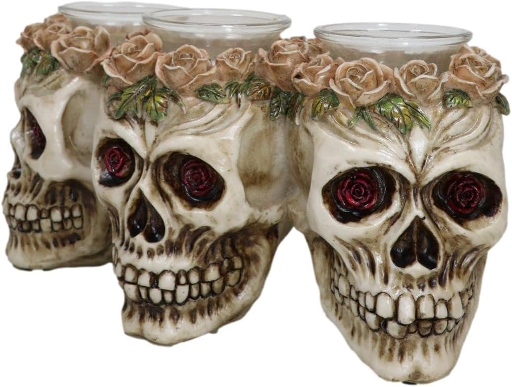 Ebros Gift Trio Gothic Rose Skulls fragrance holder