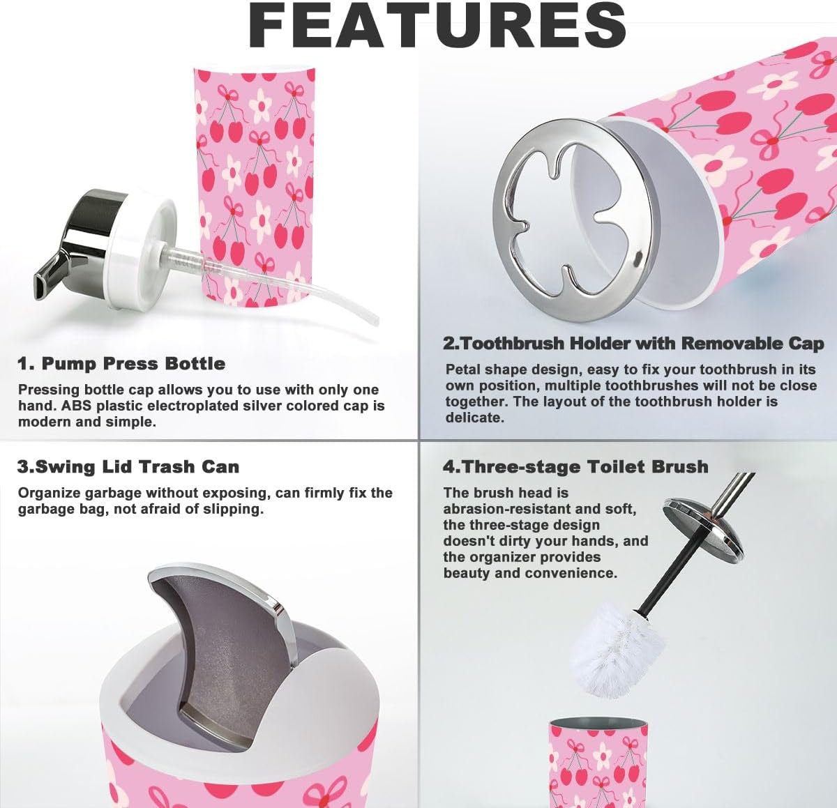 Cute Functional Bathroom Accessory Set - 6 Piece Preppy Storage Solution