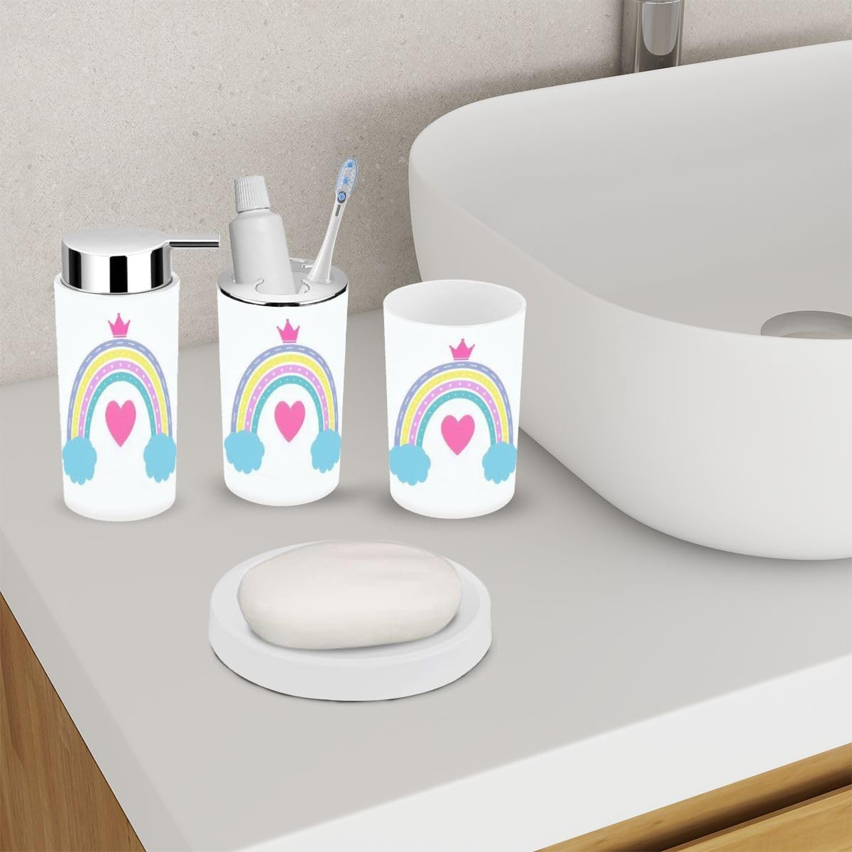 Bathroom Accessory Set - Rainbow Rainbow Fastpitch Scandinavian Style