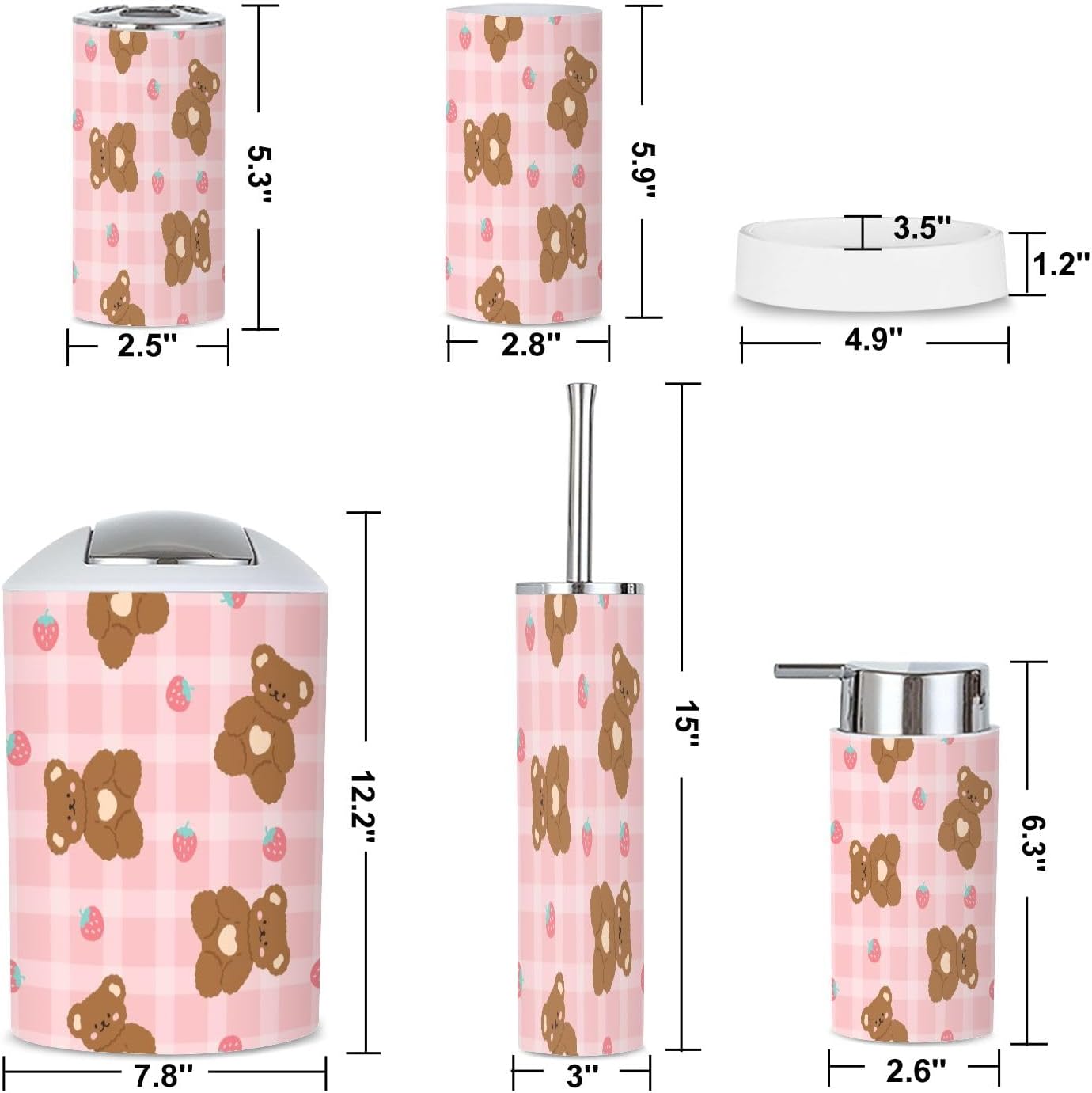 6-Piece Kawaii Bathroom Set Pink