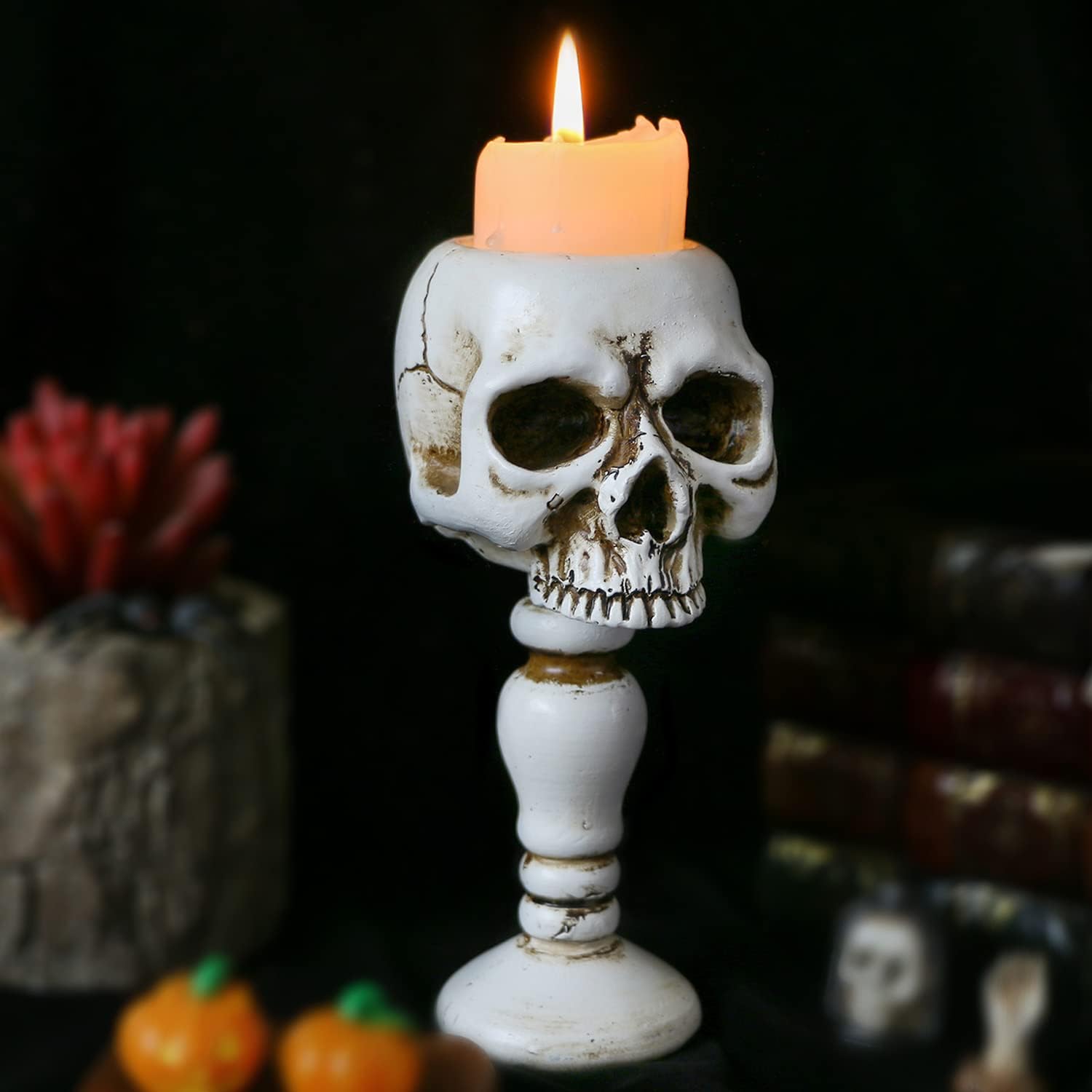 Skull Candle Holder - Gothic Tabletop Spooky Decor