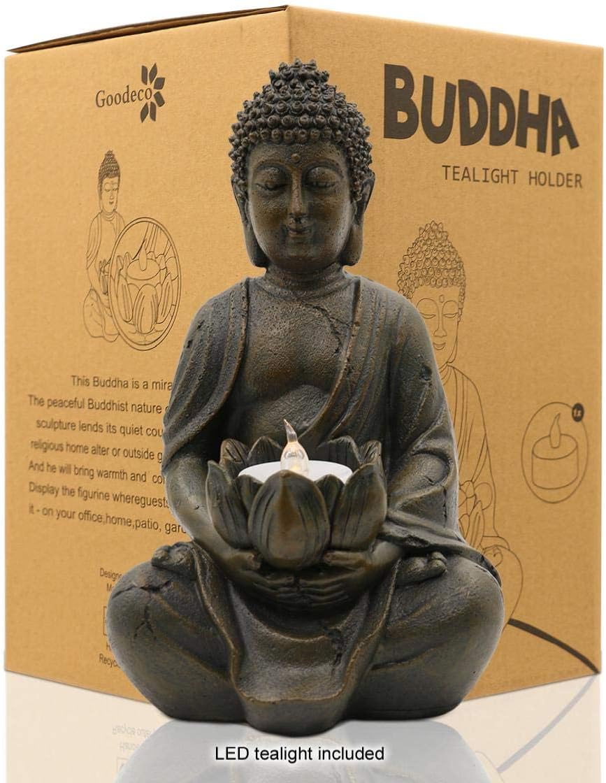 Meditation Buddha Figurine with LED Tea Lights