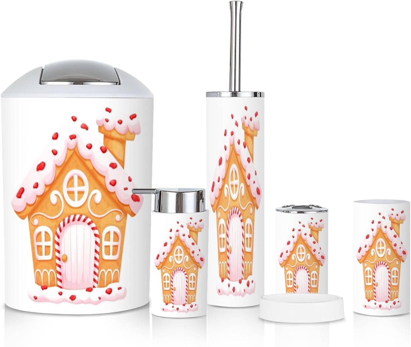 Stylish 6-Piece Bath Accessory Set Gingerbread House