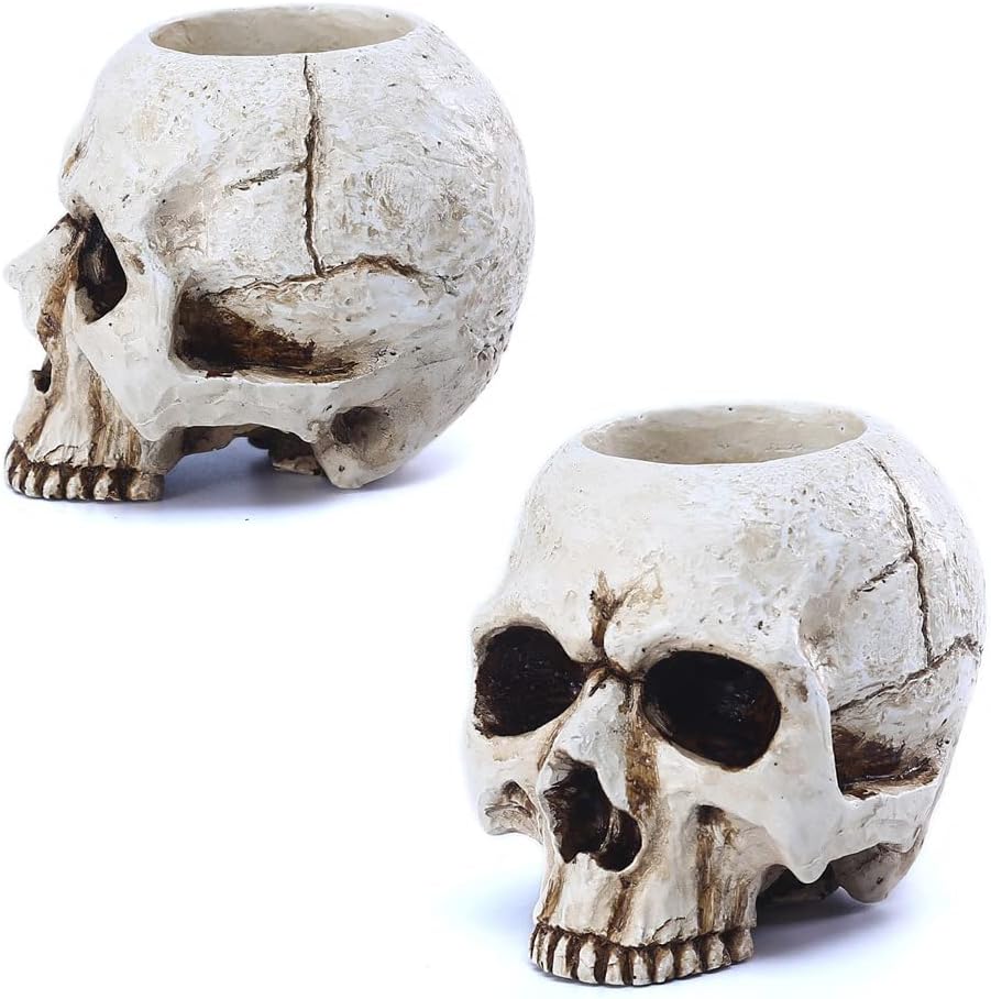 BENEKIY Retro Skull Candle Holder Handmade