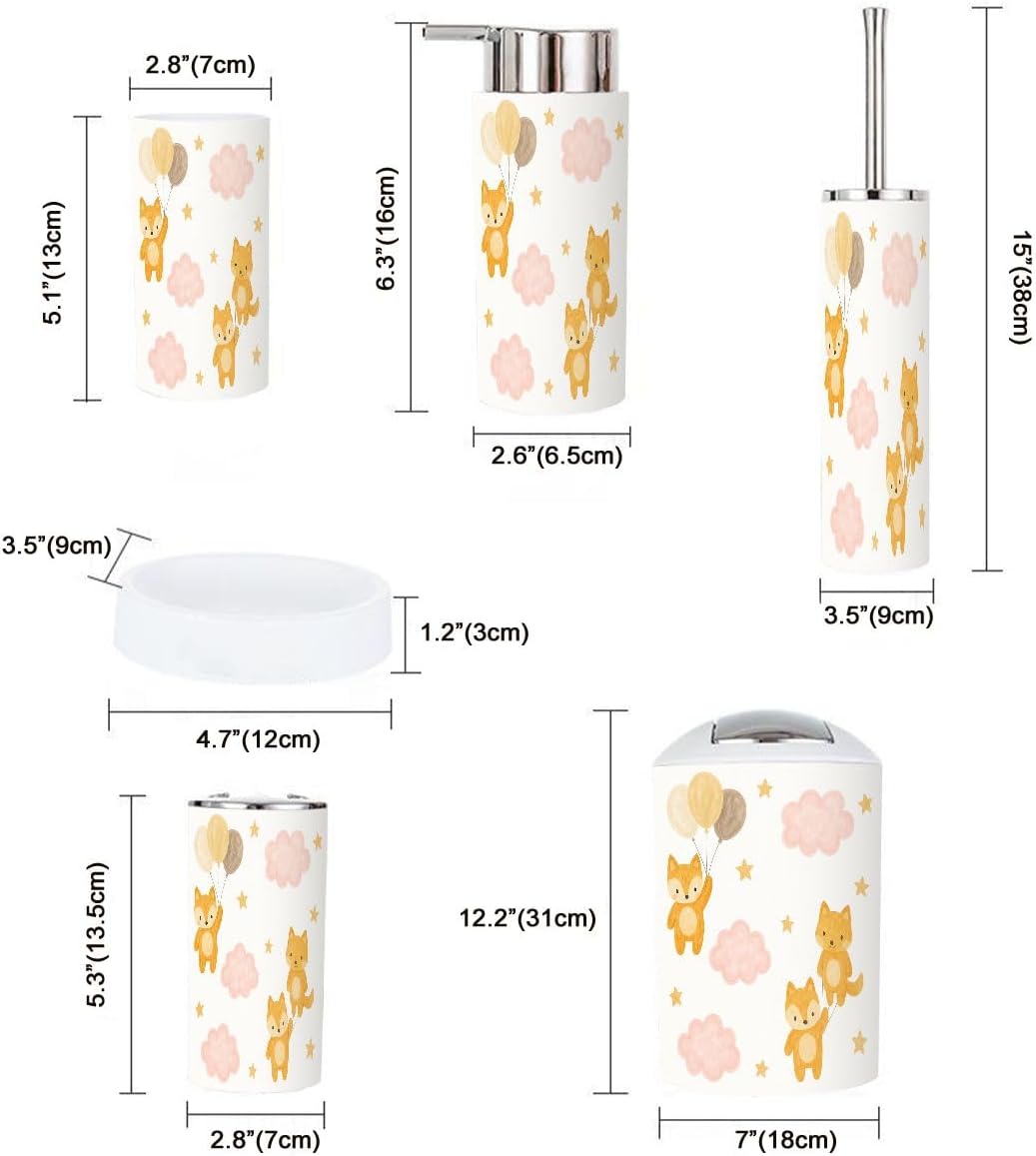 Stylish 6-Piece Bathroom Organizing Set with Cute Fox Print