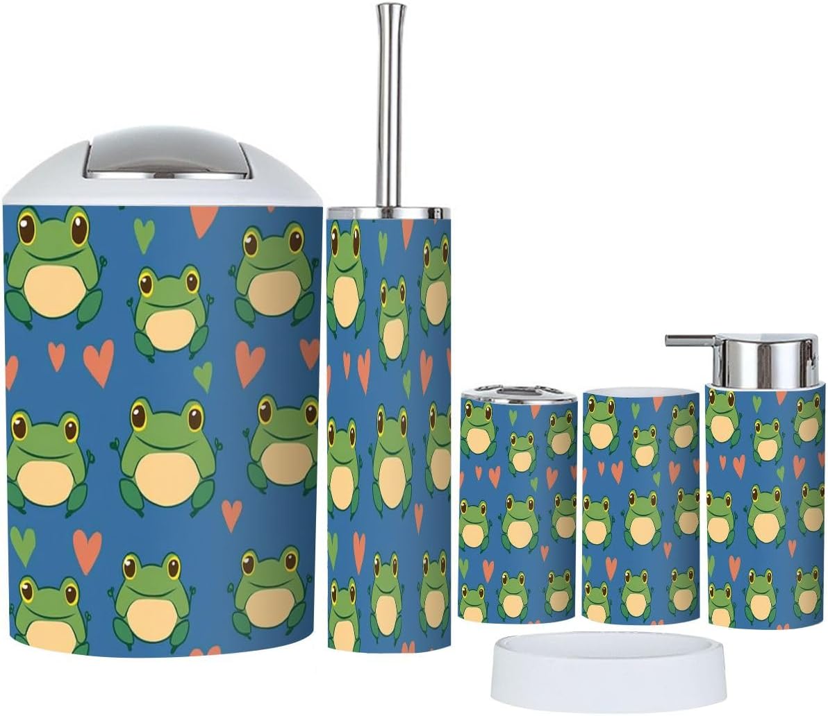 Bathroom 6-Piece Boho Cartoon Frog Accessory Set