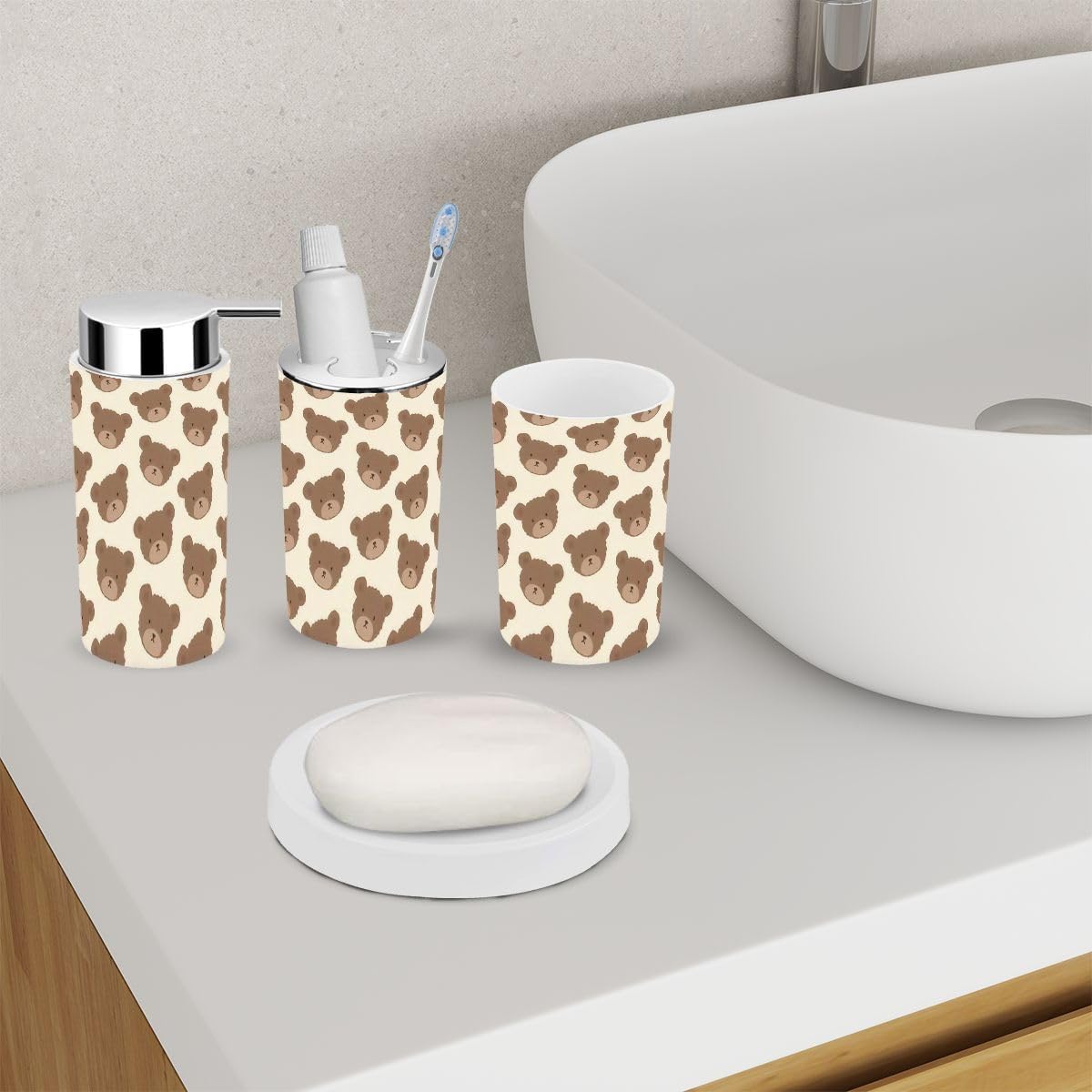 Cute Teddy Bear Bathroom Accessory Set for Kids
