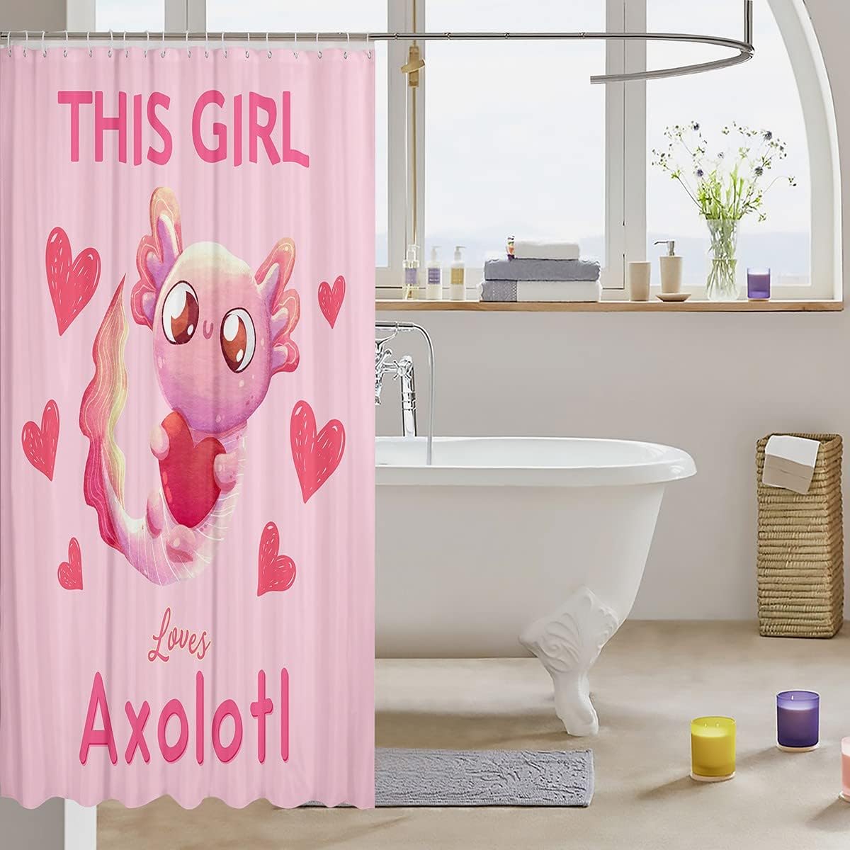 Multipurpose Kids Kawaii Pink shouted Bathtub Curtain