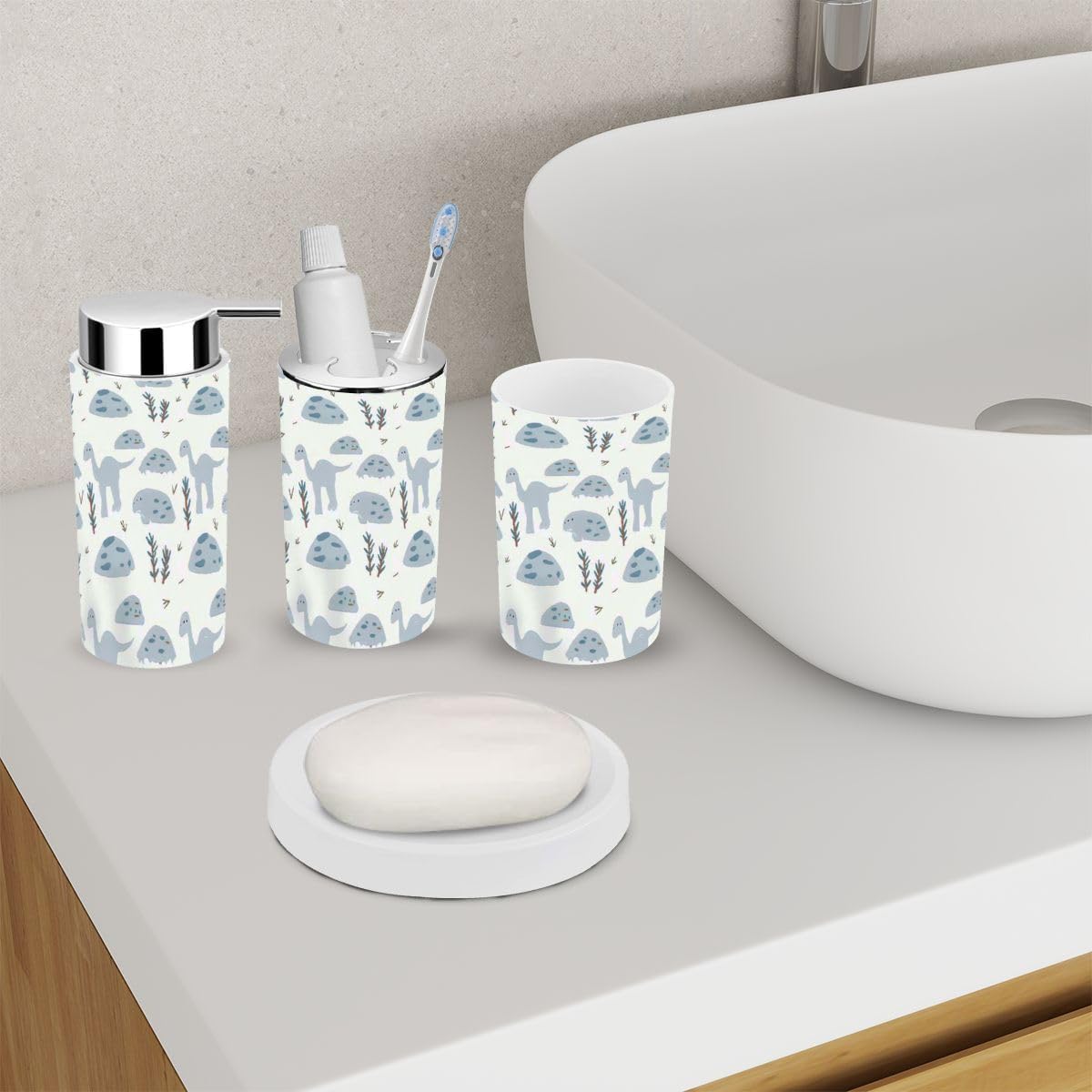 Stylish Dinosaur Bathroom Accessory Set for Kids Purable Durable