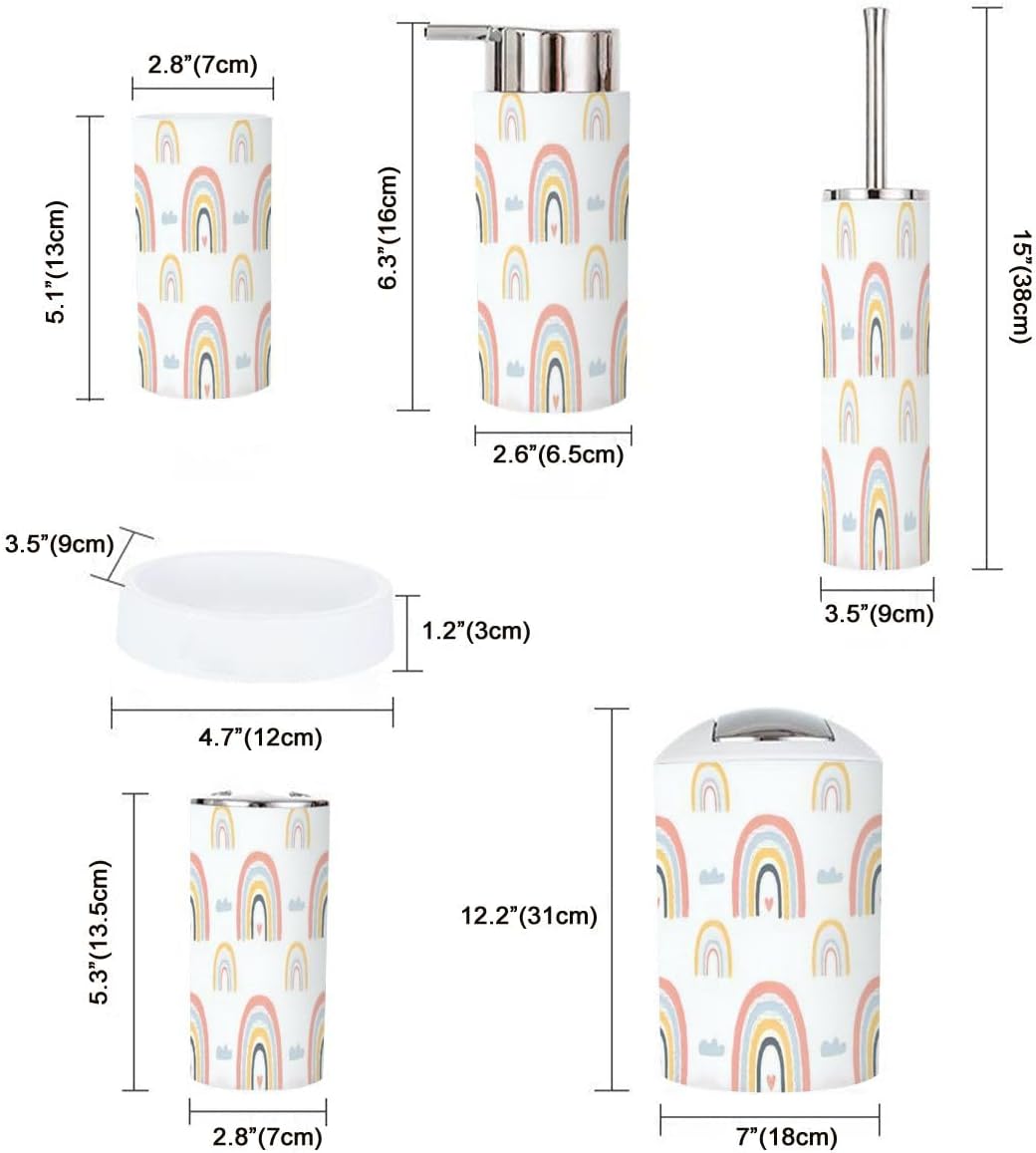Pastel Rainbow Bathroom Accessory Set 6 Piece