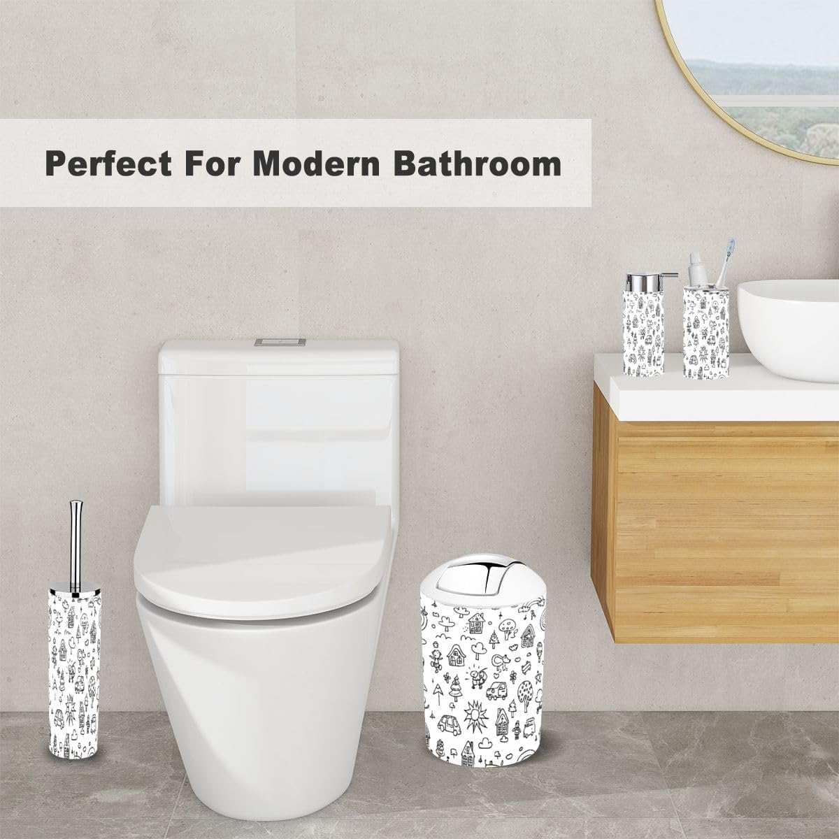 6-Piece Bathroom Accessories Set for Tidying Up and Organizing