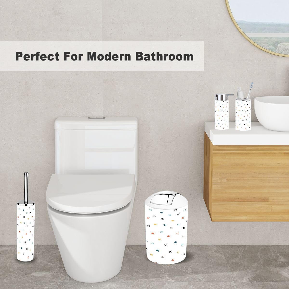 6-Piece Fish-Themed Bathroom Accessory Set for Kids and Adults