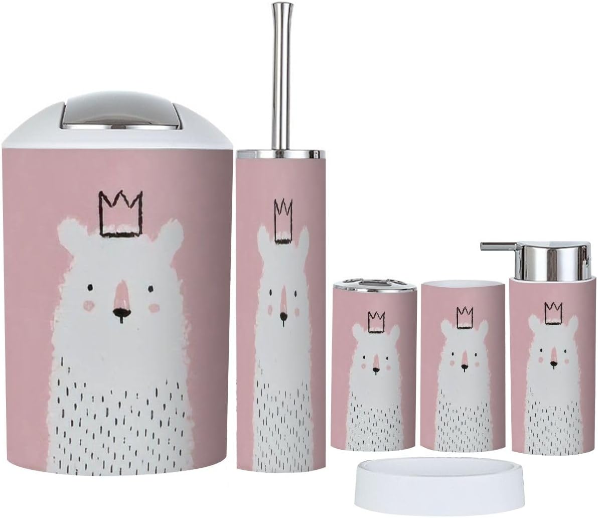 6-Piece Bathroom Organizer with Cute Bear Theme -Bright -functional