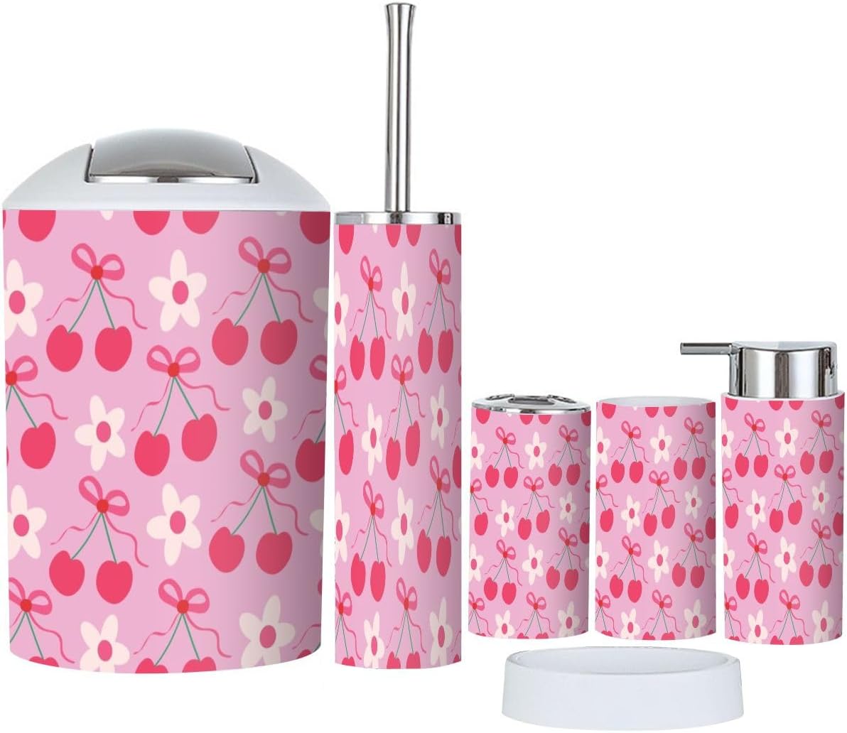 Cute Functional Bathroom Accessory Set - 6 Piece Preppy Storage Solution