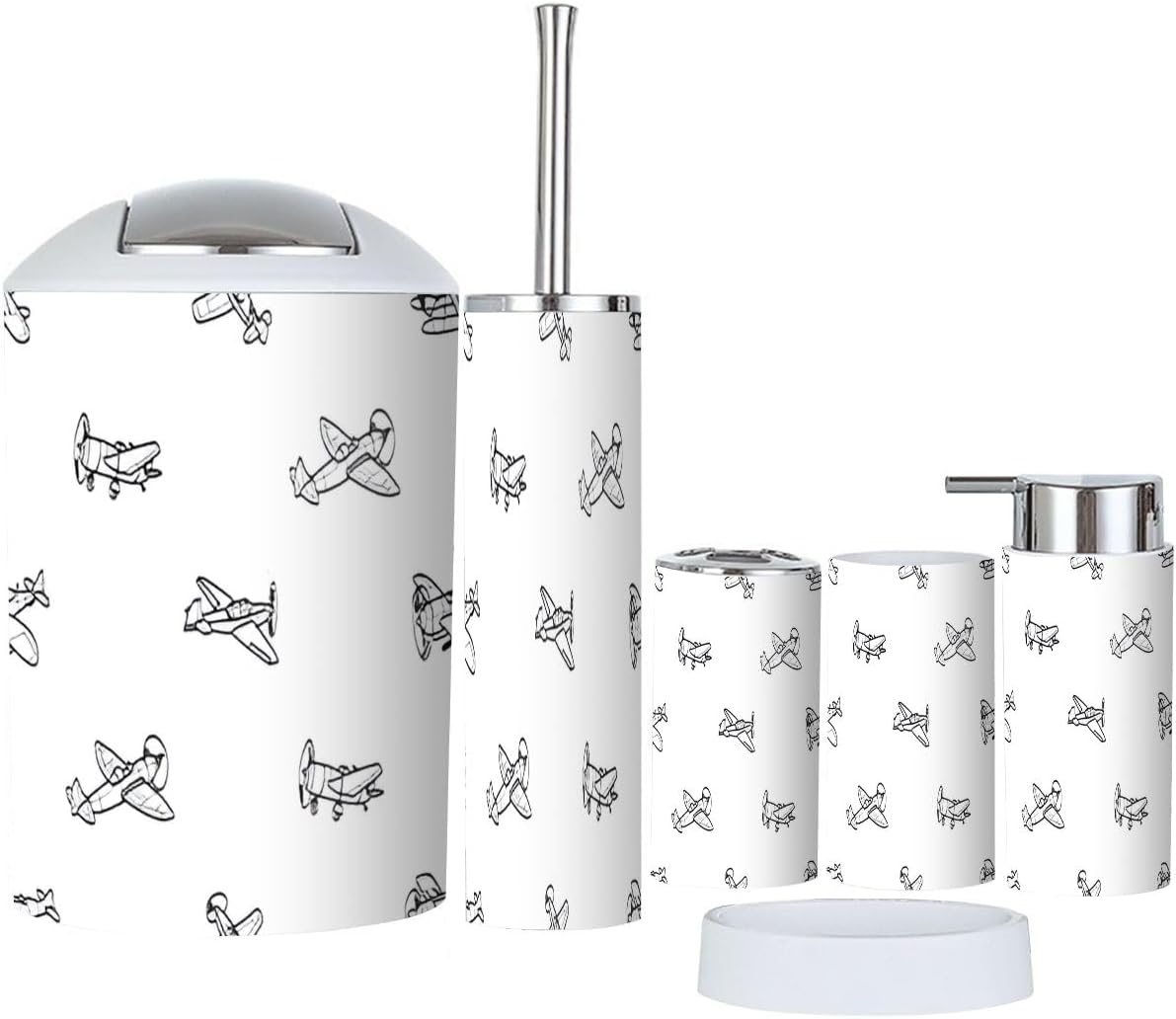 6 Piece Aircraft Kids Bathroom Accessory Set