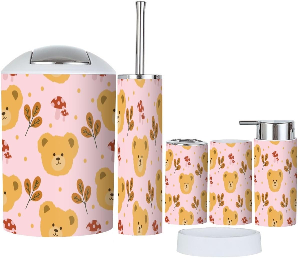 Stylish 6-Piece Kawaii Bear Bathroom Accessory Set with Durable Materials
