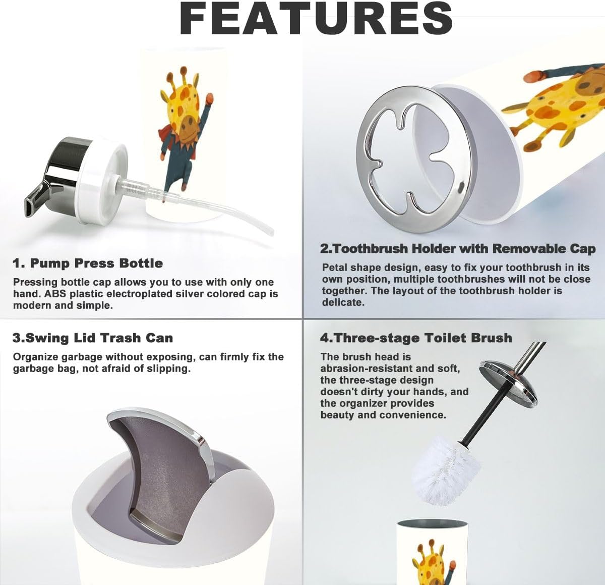 6-Piece Bathroom Accessory Set with Giraffe Design